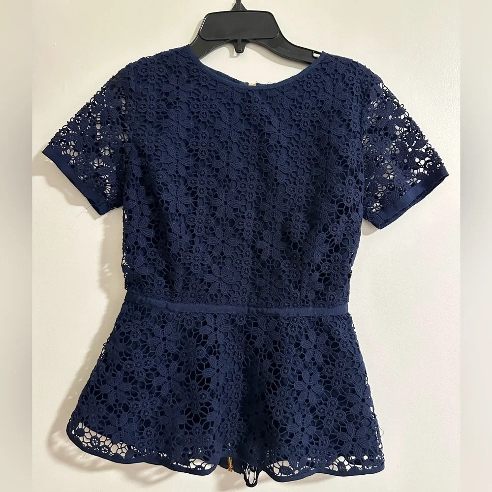 NWT CWonder 00 Navy Blue Eyelet Short Sleeve Blouse